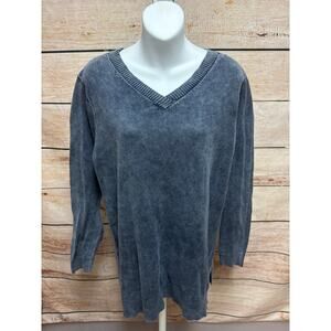 Logo by Lori Goldstein Sweater Womens Size Medium Gray V-neck Pullover
